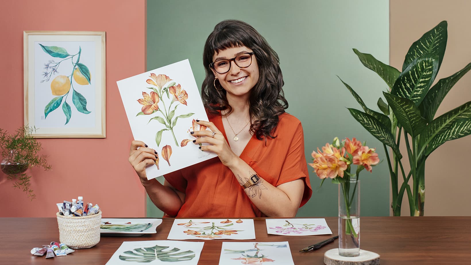 Aquarela botânica: ilustre a anatomia das flores