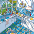 Italian Kitchen in the Mediterranean Light. Illustration, Interior Architecture, and Architectural Illustration project by Carlo Stanga - 05.25.2020