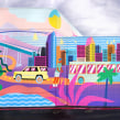 Lyft mural in San Diego, California. Un proyecto de Diseño, Ilustración tradicional, Bellas Artes, Pintura y Arte urbano de Celeste Byers - 05.08.2021