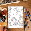 Outerspace - Adobe Coloring Book. Un proyecto de Ilustración tradicional de Ema Malyauka - 08.11.2021