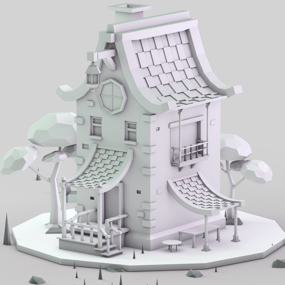 Поли архитектура. European Village ideas из бумаги. Low Poly Architecture.