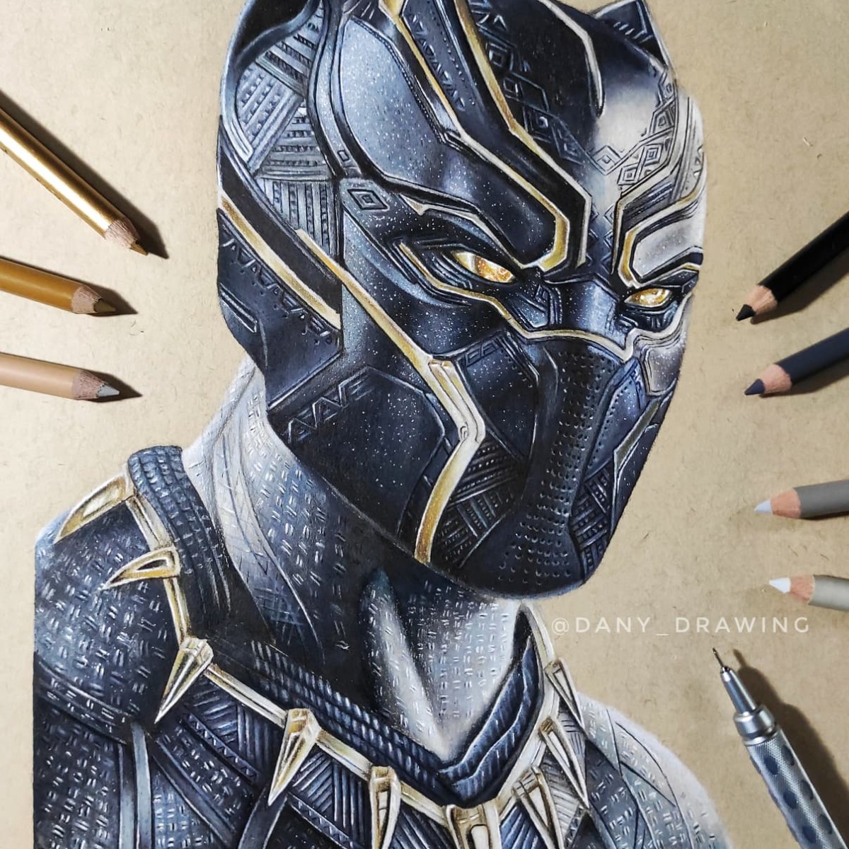 Black and white Black Panther pencil drawing
