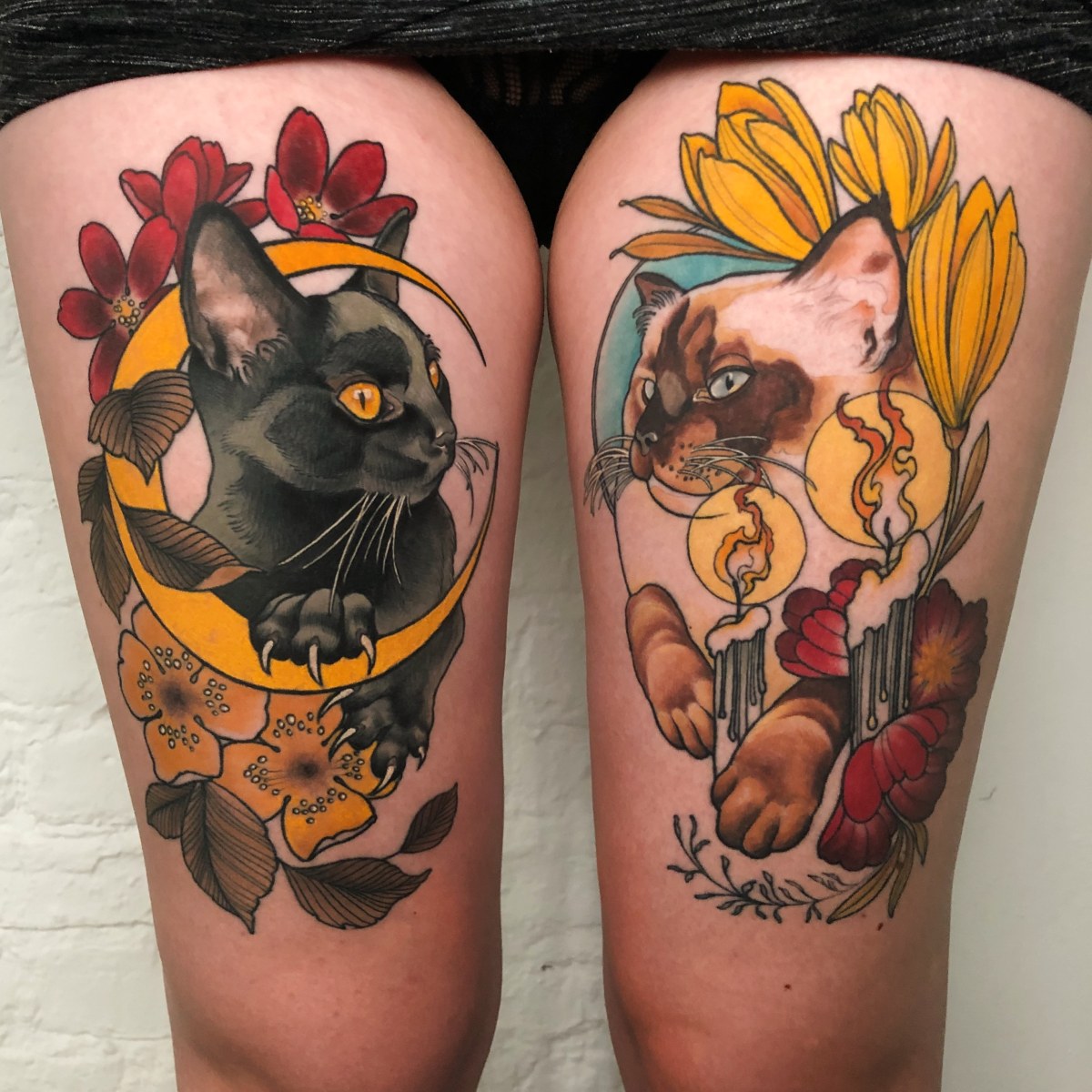 Stylized cat portrait done by Chelstine Clibourne at Funhouse Tattoo in San  Diego CA  rtattoos