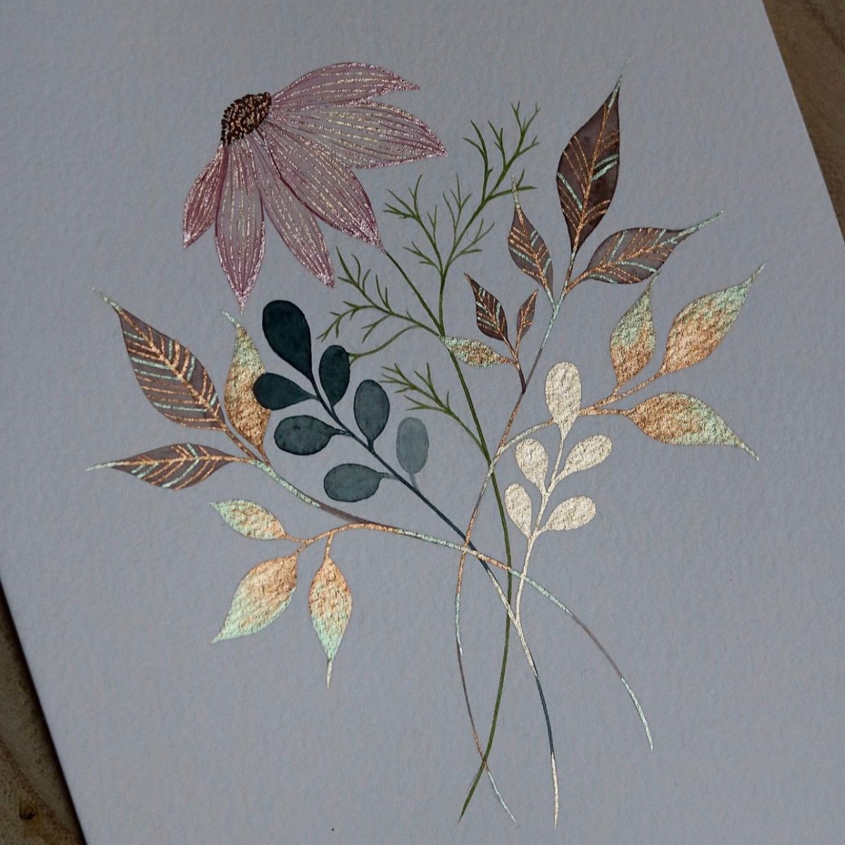 A botanical watercolor piece featuring my favorite metallic