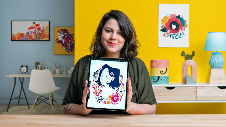Retrato ilustrado com elementos botânicos