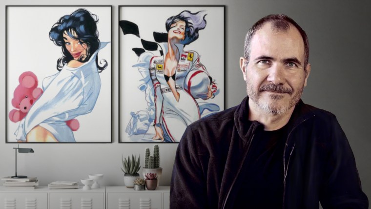 Ilustração de uma pin-up com técnicas tradicionais