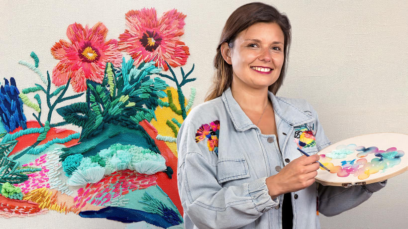 Técnicas básicas de bordado e aquarela