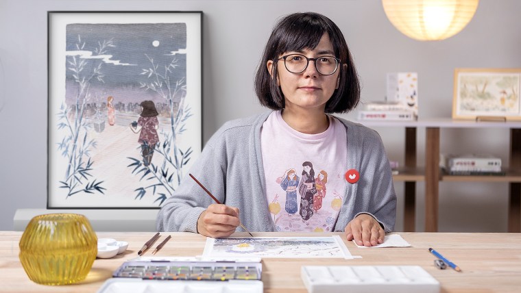 Watercolor Illustration with Japanese Influence