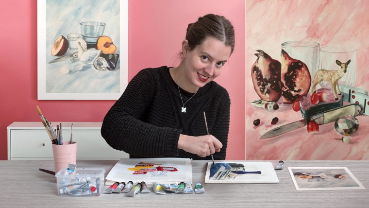 Modernes Stillleben mit Aquarell