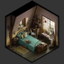 Vintage bedroom - Isometric. Un projet de 3D, Direction artistique, Illustration numérique , et Modélisation 3D de Jose Olmedo - 25.06.2019