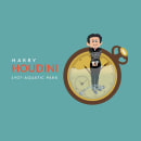 Harry Houdini ilusionista y escapista. Uno de los hechos más importantes tuvo un día como hoy (26 de agosto de 1907) donde escapó de las cadenas bajo el agua en tan solo 57 segundos.. Un proyecto de Diseño gráfico de Carla Moratillo - 26.08.2019