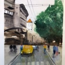 Mi Proyecto del curso: Paisajes urbanos en acuarela, día de lluvia. Un proyecto de Pintura a la acuarela de Esther Roman - 13.01.2020