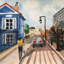 Una calle de Montrouge (Francia) en la tarde. Pintura em aquarela projeto de eleonore.sueur - 10.03.2020