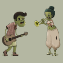 Los 2 músicos zombies Ein Projekt aus dem Bereich Traditionelle Illustration von Maria Rosa Garcia - 11.04.2020