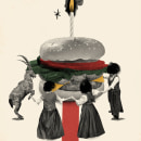 Día de la hamburguesa. Colagem, Ilustração digital, e Narrativa projeto de Nuria Mel. - 19.10.2020