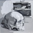 Calavera en blanco y negro al óleo.. Um projeto de Pintura a óleo de Ale Casanova - 20.11.2020