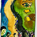 La vía a Río Chico - Ejercicio en Acuarela y Tinta China (Paisaje Vertical). Ilustração tradicional, Desenho, Pintura em aquarela e Ilustração com tinta projeto de Cheryl Coello - 25.11.2020