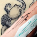 Ejercicios sobre Piel Sintética y práctica sobre mi. Desenho de tatuagens projeto de Fredy Jimenez - 05.01.2021