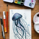 My jellyfish project in Modern Watercolor Techniques course. Un proyecto de Pintura a la acuarela e Ilustración naturalista				 de Audrey Normand - 22.01.2021