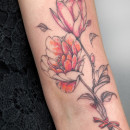 Bouquet de lotus y peonia. Traditional illustration, Tattoo Design, and Botanical Illustration project by Icarus - 03.08.2021