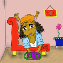 Garota no sofá vermelho. Ilustração digital projeto de Emes de Fátima - 19.03.2021