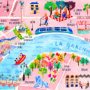 Mapa ilustrado de Bordeaux. Ilustração tradicional, Pintura em aquarela e Ilustração arquitetônica projeto de laura gordillo - 10.04.2020