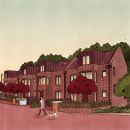 Ilustraciones de complejo de casas en Inglaterra. Traditional illustration, Architecture, and ArchVIZ project by Andrea Pineda - 06.27.2021