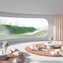 Experimental interiors with curtains. Een project van  Ontwerp, 3D, Architectuur y  Art direction van Camille Boldt - 17.08.2021