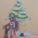 Dibuix de nadal- Arbre, cérvol i ninot de neu. . Drawing, and Artistic Drawing project by Isabella Rodríguez - 12.05.2021