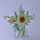 Watercolour and ink sunflower bouquet . Un proyecto de Pintura a la acuarela de sewingnikki - 21.01.2022