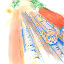 Mi Proyecto del curso: Urban sketching contemporáneo con técnicas mixtas. TREN!. Ilustração tradicional, Pintura, Ilustração arquitetônica e Ilustração com tinta projeto de Adriana Rey - 27.02.2022