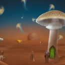 The Mushroom Planet. Fotografia, Colagem, Retoque fotográfico, Ilustração digital, Composição fotográfica, e Fotomontagem projeto de Alessia Greco - 15.01.2022