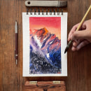 Montaña nevada roja. Ilustração tradicional, Paisagismo, Pintura, e Pintura em aquarela projeto de Edy Rios - 30.03.2022