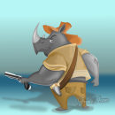 rinoceronte cazador. Ilustração tradicional, Design de personagens, Ilustração digital, e Pintura digital projeto de Joaquin B - 16.05.2022