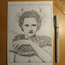 My project for course: Ink Portraits with Lines and Dots. Un progetto di Disegno a matita, Disegno, Ritratto illustrato, Disegno realistico, Disegno anatomico e Illustrazione con inchiostro di Kerrie Kubisch - 11.06.2022