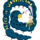 Alice in Wonderland Book Cover. Design, Ilustração tradicional, Design editorial, Desenho, Ilustração infantil, e Pintura guache projeto de Mar Torrano Matalí - 14.06.2022
