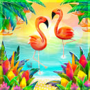 Tropical flamingos . Traditional illustration, and Digital Illustration project by Saskia - 07.04.2022