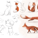 Designing Animals - Fox Sketch Sheet. Ilustração tradicional projeto de Lucy Fleming - 28.07.2022