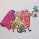 The joyful grannies. Ilustração tradicional projeto de Elena Moreno Roca - 09.08.2022