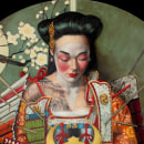 Geisha Samurai Beautiful Bizarre Art Prize Finalist 2022. Illustration, Fine Arts, and Oil Painting project by Fernando Vicente - 08.31.2022