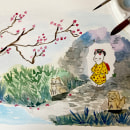Meu projeto do curso: Ilustração em aquarela com influência japonesa. Ilustração tradicional, Desenho, e Pintura em aquarela projeto de Rebecca Tavares - 13.09.2022