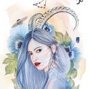 Chica Capricornio - Serie Horóscopos. Design, Traditional illustration, Character Design, Editorial Design, Fine Arts, Graphic Design, and Watercolor Painting project by Sherezade Beltrán - 09.15.2022
