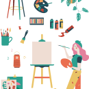 Painting studio stationary. Un progetto di Illustrazione tradizionale, Graphic design, Packaging, Illustrazione vettoriale, Illustrazione digitale, Stationer e Design di Marwa Hayat - 12.10.2022