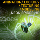 SpaceHD NEON Spider. Advertising, Motion Graphics, Art Direction, VFX, 3D Animation, Photographic Lighting, 3D Modeling, and 3D Design project by Marcelo Souza aka Kumodot - 10.23.2022