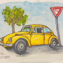 Volkswagen car with watercolors . Een project van Traditionele illustratie,  Urban art,  Tekening y Aquarelschilderen van Claudia Navarro - 13.11.2022