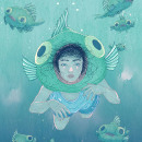 Swimming Fish-Head. Traditional illustration, and Character Design project by Elena G. Bansh - 11.24.2022