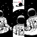 Astronauta. Ilustração tradicional, Design de acessórios, Design de vestuário, Design gráfico e Ilustração vetorial projeto de Joan Sala - 02.12.2022