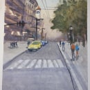 Paisagens urbanas em aquarela: " Uma rua em Cordoba". Un proyecto de Bellas Artes, Pintura a la acuarela e Ilustración arquitectónica de curv - 03.12.2022