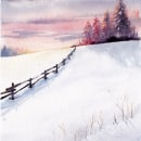 Winter landscape. Artes plásticas, Pintura, e Pintura em aquarela projeto de Doro K - 11.12.2022