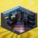 Low-Poly Cyberpunk Arcade Saloon. Un proyecto de 3D, Diseño de juegos y Modelado 3D de Alejandro Palacios - 22.02.2023